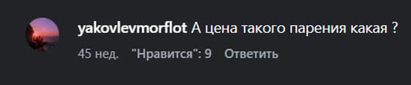 Реальный комментарий: А цена такого парения какая?