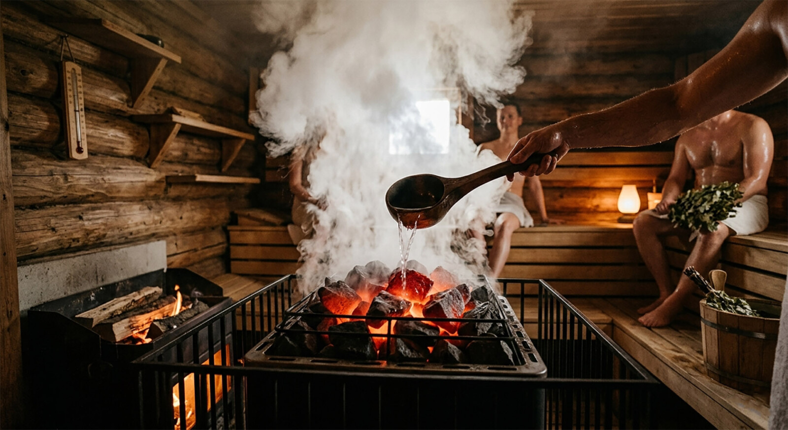 Кипяток, горячая вода - самый безопасный и нормальный вариант для каменки